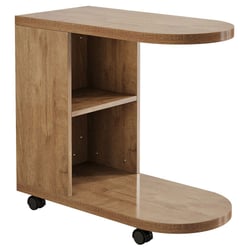 Table D'Appoint COTWAY Forme C - Plateau Réglable 5 Angles, Hauteur 64-92cm, 2 Étagères, Roulettes Avec Frein - Style Industriel Brun