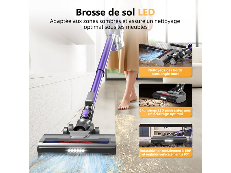 Aspirateur Balai sans Fil 40KPa, Aspirateur sans Fil Autoportant, Aspirateurs 55min d'autonomie, Batterie Amovible, Aspirateur Balai avec écran LED pour Tapis/Poils d'animaux/Sols Durs/Canapé/Voiture Aspirateur Balai sans Fil 40KPa, Aspirateur sans Fil Autoportant, Aspirateurs 55min d'autonomie, Batterie Amovible, Aspirateur Balai avec écran LED pour Tapis/Poils d'animaux/Sols Durs/Canapé/Voiture