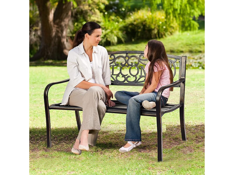 Banc Jardin Vintage COSTWAY 127x63.5x89cm - Métal Noir/Bronze Anti-Rouille - Capacité 320kg