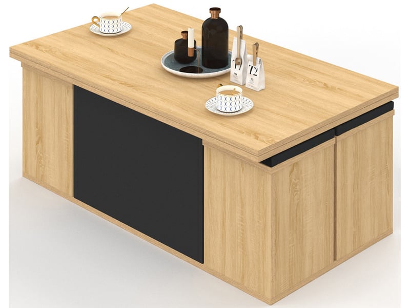 Table Basse Relevable IDMarket Eden Avec 4 Poufs Rangement - Convertible En Table à Manger (100x55-110cm)