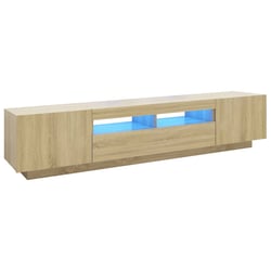 Meuble TV Moderne Avec Pieds - 120x32x40 Cm - Couleur Chêne - Porte PVC Mat - Structure Mélamine - Modulable