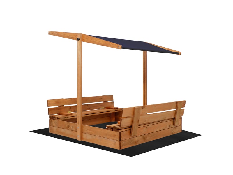 SPRINGOS – Bac à Sable Bois 120x120cm – Avec Bancs Dossiers – Fond Non-Tissé – Fabriqué UE