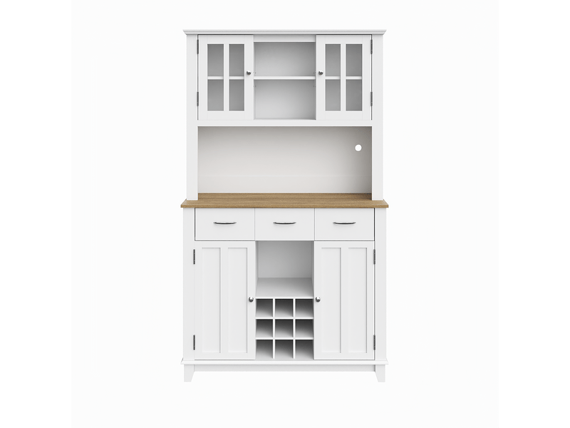 Buffet De Rangement Cuisine/Salle à Manger 120x35x167 Cm – Portes Coulissantes Vitrées, Éclairage LED Pilotable, Étagères Réglables – Blanc - 2