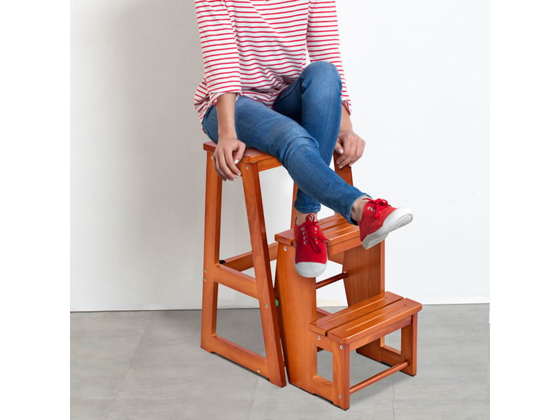 Tabouret Escabeau Pliant En Bambou – 3 Marches, Hauteur Assise 63.5 Cm – Stable, Antidérapant, Pour Cuisine, Bar, Maison