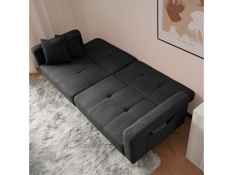 Canapé-lit Convertible 3 En 1 KOMHTOM - Dossier Réglable 5 Positions, Housse Lin - Gris - Pour Salon Ou Chambre