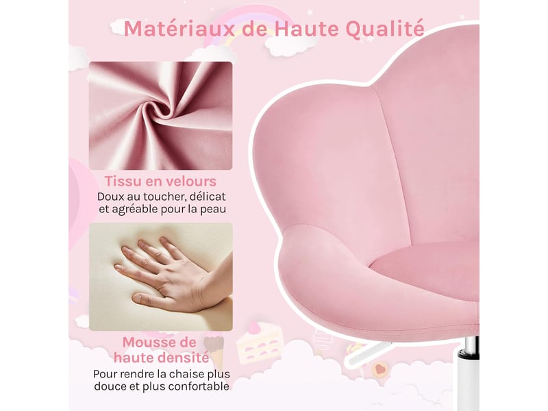 Chaise Bureau Enfant Pivotante En Fausse Fourrure - Design Licorne, Hauteur Réglable, Avec Roulettes