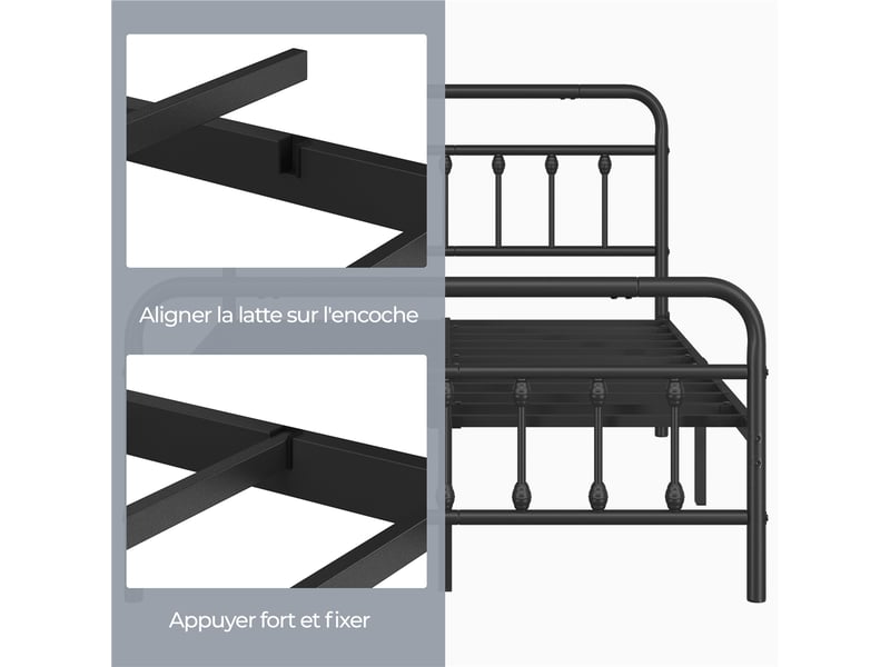 Yaheetech Cadre De Lit Double Noir En Métal - Lit 160x200 Cm Avec Tête De Lit Haute Et Grand Espace De Rangement