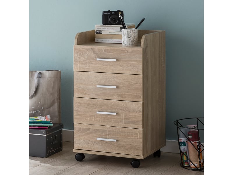 Meuble à Roulettes Blanc Brillant 46x36x59 Cm - Bois Multicouche, Plateau Pour Imprimante, Rangement Bureau Mobile - 9