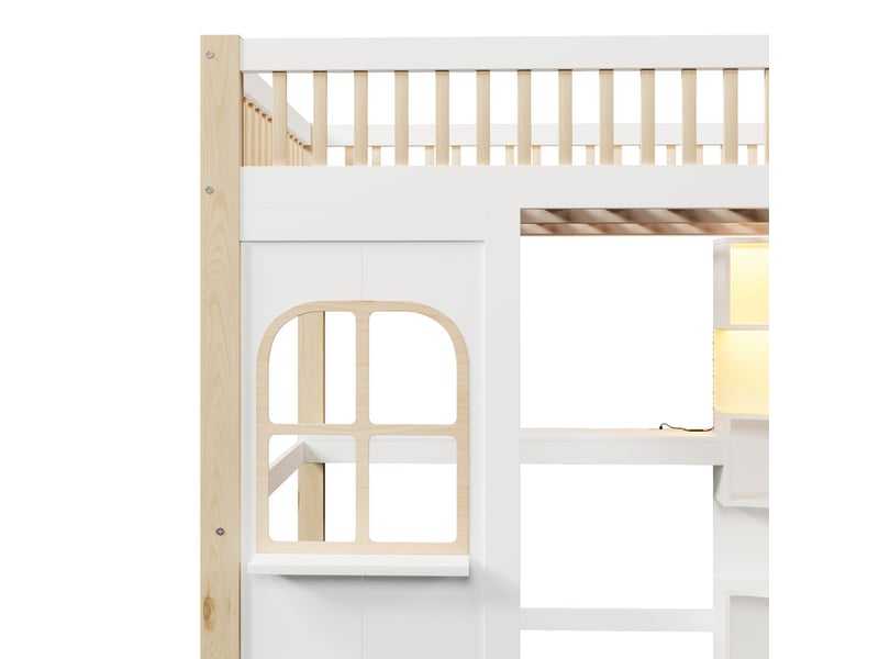 Lit Mezzanine Enfant/ado 140x200 Cm Avec Bureau, étagères, échelle Rangement - Blanc/naturel