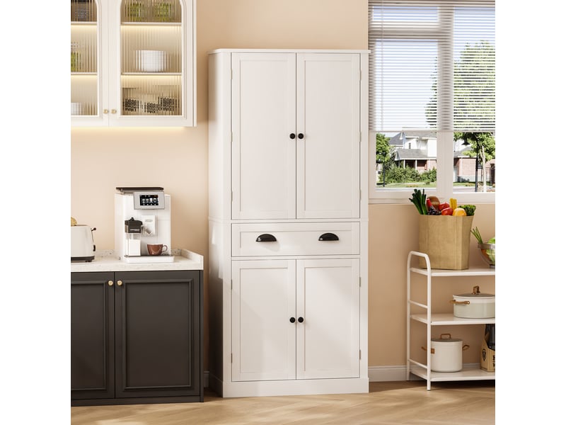 Placard Dmicill, Buffet de cuisine avec 4 portes et 3 tiroirs, Buffet