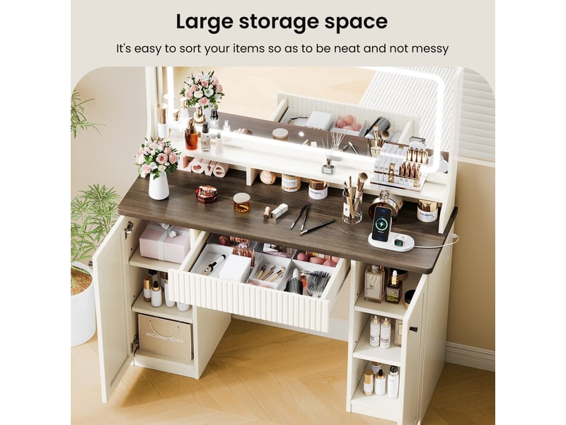 Coiffeuse Lumineuse Avec Miroir, éclairage Dimmable, Rangements Et Ports USB - Table De Maquillage Moderne