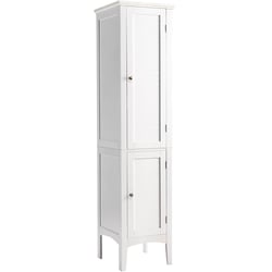 Armoire De Salle De Bain 5 étagères Avec 2 Portes - Meuble Rangement 38x38x160 Cm, MDF, Gris, Pour Toilette Ou Couloir