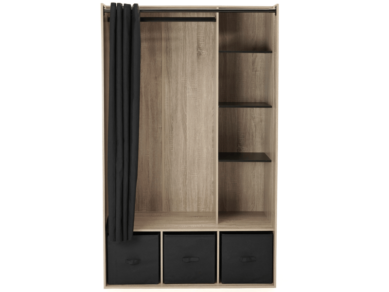 IDMarket Dressing Penderie Diane 105x50x172 Cm Hêtre - Étagères, Boîtes & Rideau Taupe Inclus