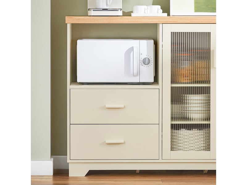 Buffet Cuisine SoBuy 120x40x90cm - 2 Portes Vitrées - Rangement Micro-Ondes - Meuble Entrée Beige FSB81-MI