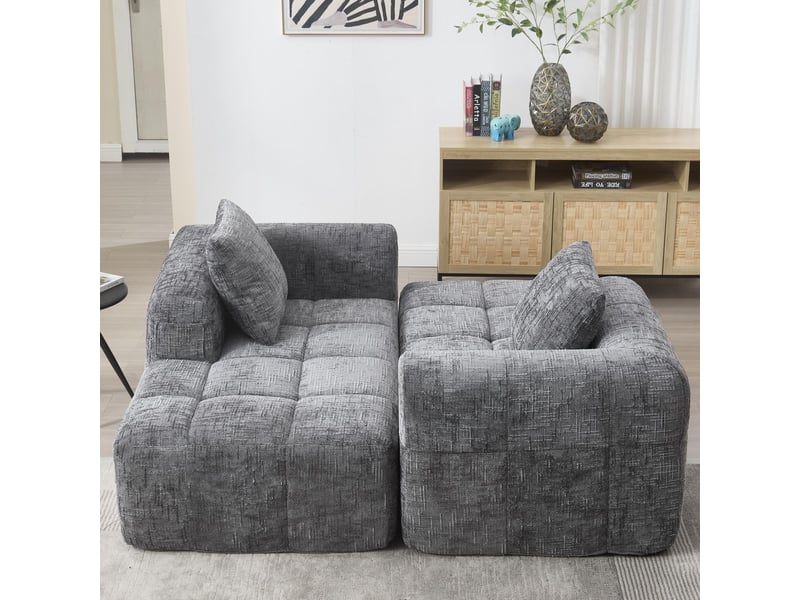 Canapé D'angle Cloud Ultra Confort En Chenille Avec Poufs Assortis - Salon Douillet Et Design