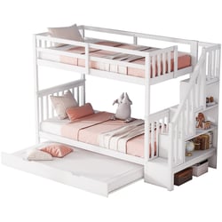 Lit Superposé Enfant 90x200 Avec Bureau - Mezzanine Rangement - Bois Massif + MDF - Blanc