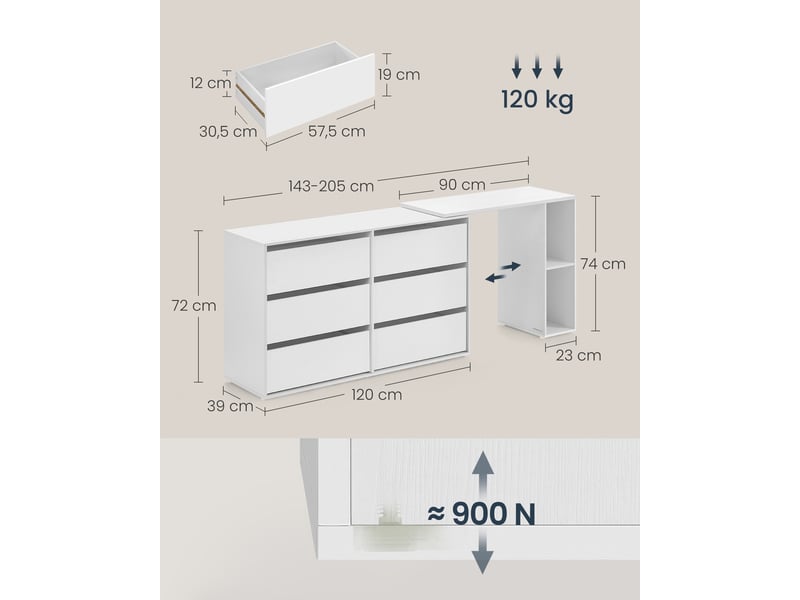 LYNCOHOME Commode 6 Tiroirs En Tissu - Meuble De Rangement Blanc Pour Chambre, Salon Ou Bureau