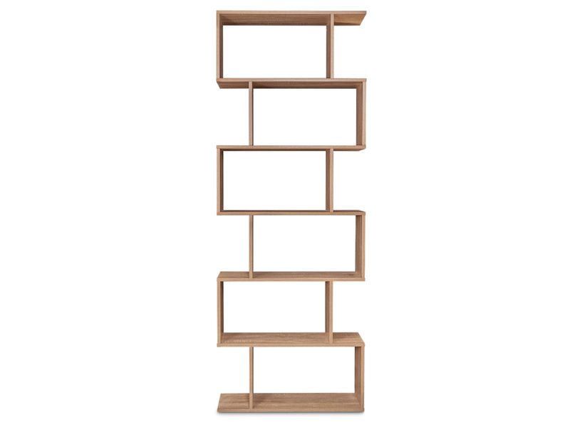 Bibliothèque étagère SOFIA En Forme De S - Bois Façon Hêtre, 189 Cm De Haut, 6 étagères, Neuve