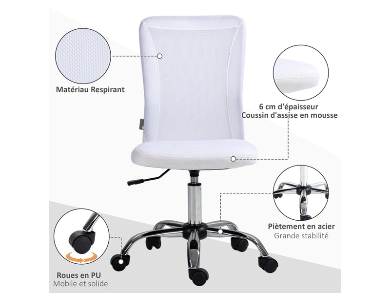Vinsetto Chaise De Bureau Ergonomique Confortable - Fauteuil Pivotant 360° Avec Hauteur Réglable Et Piètement Chromé, Revêtement Maille Gris