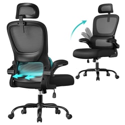 Fauteuil De Bureau Ergonomique Haut - Dossier Double Couche - Réglable En Hauteur - Accoudoirs Rabattables - Tissu Gris - 9