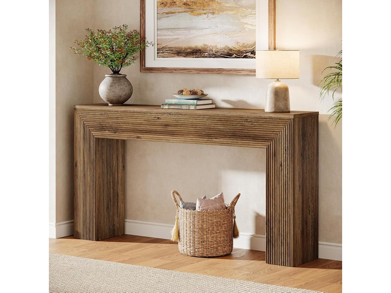 Table Console 160 Cm Tribesigns - Style Rustique Avec Pieds Festonnés, 2 Niveaux, Marron Clair