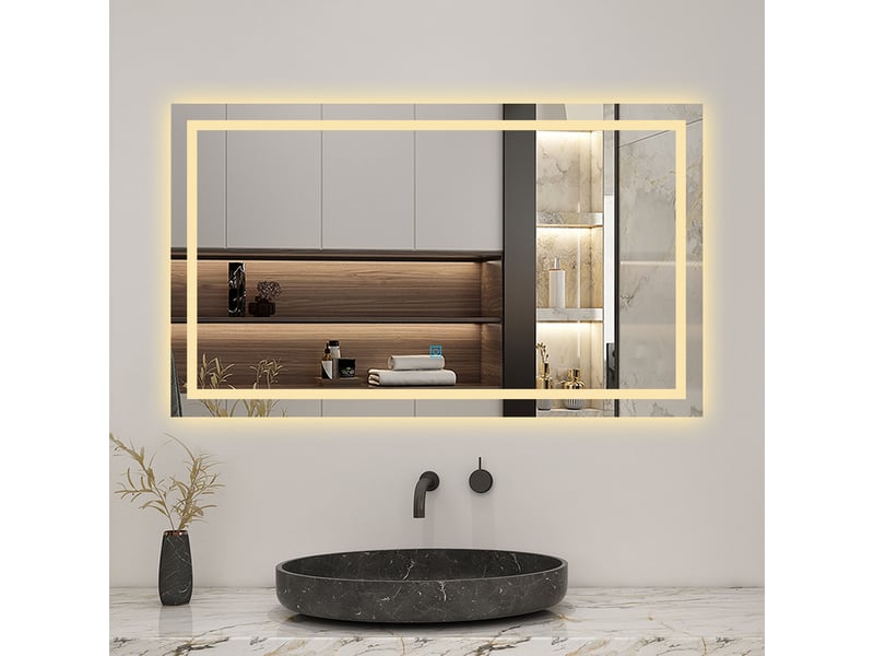 Ensemble Meuble Salle De Bain 120 Cm AICA – Vasque, Colonne, Miroir Lumineux – Finition Chêne Wotan | Meuble Rangement MDF