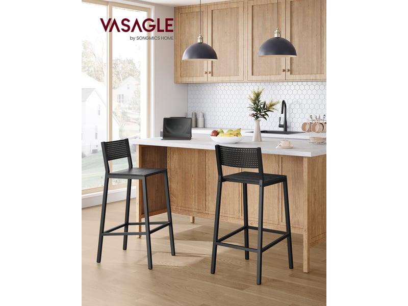 VASAGLE Lot 2 Tabourets De Bar Industriels – 65 Cm Marron Rustique & Noir – Cuisine, Salon, Salle à Manger