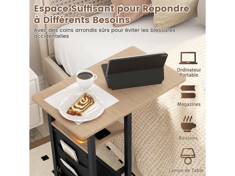 HOOBRO Table d'Appoint de Canapé Pliable en Forme de C, Petite Table Basse de Style Industriel, Table à Café et de Collation - Maison