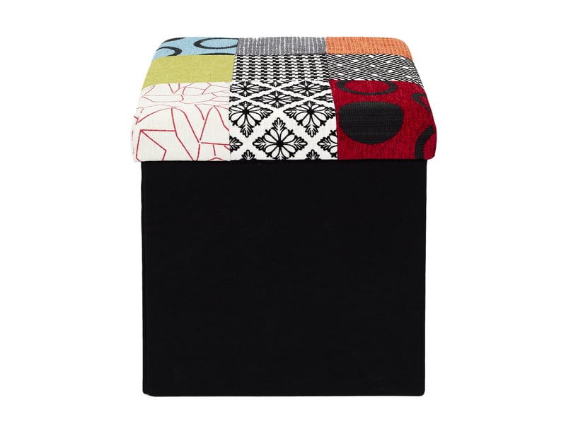 Pouf Coffre Pliable Motif Patchwork Quadi - Rangement Et Assise Pratique, 38x38xH38cm, Jusqu'à 110kg