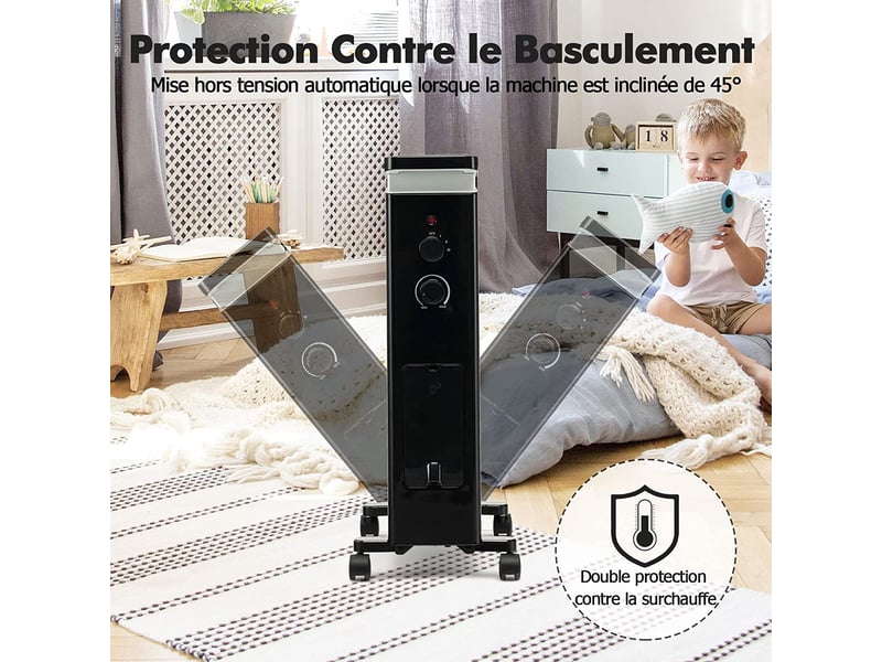 Radiateur Bain D'Huile Johannson 1500W - 7 Éléments - Thermostat Réglable - 3 Niveaux - Mobile Avec Roulettes