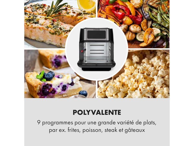 Klarstein Aerovital Fry Friteuse à Air Chaud Grande Capacité 10 Litres   1500w   9 Programmes De Cuisson   Ecran Numerique   Noir   Argent Fry3 Aerovital Fry