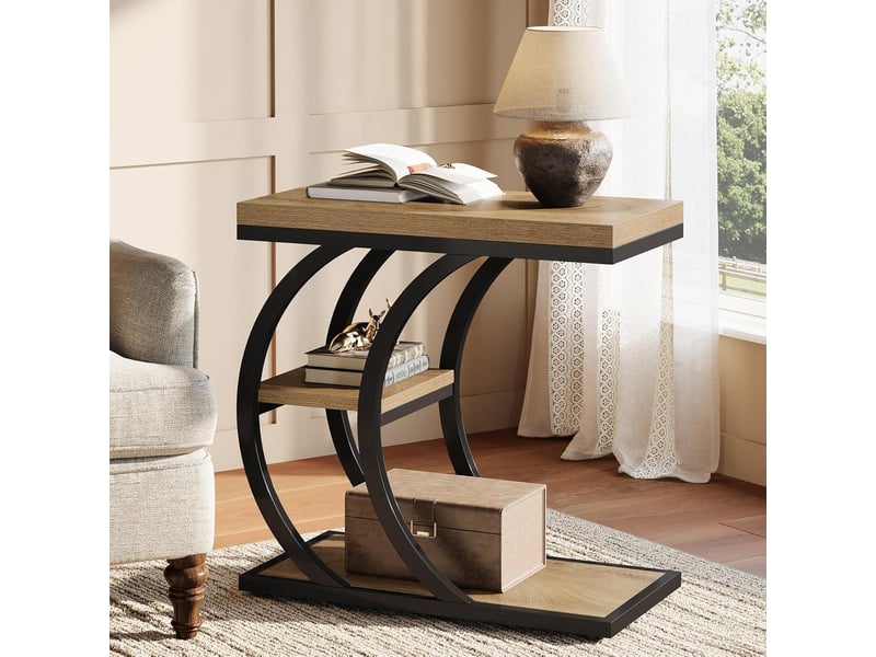 Table D'appoint En Forme De C En Bois Massif - Pour Canapé, Lit - Étagère De Rangement, Dimensions 35x25x62 Cm - 8