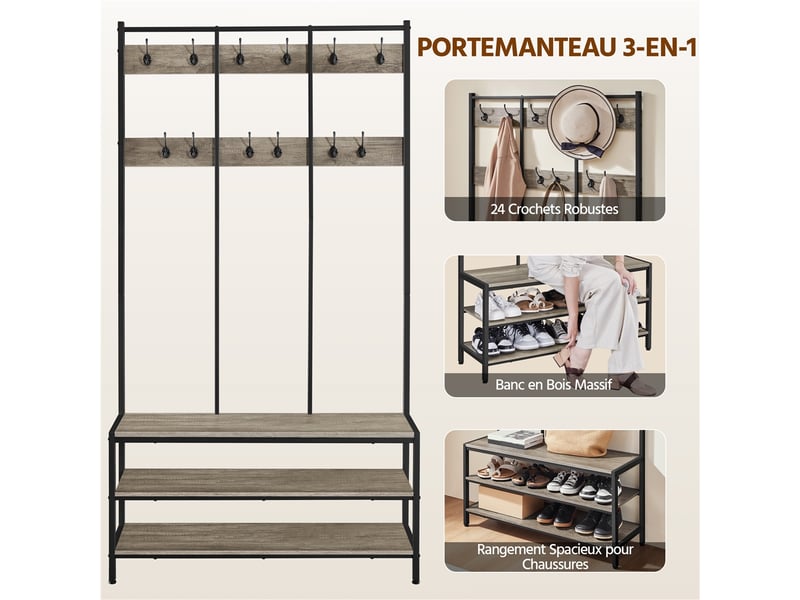 Porte-manteau sur pied en bois et métal porte-manteau d'entrée avec