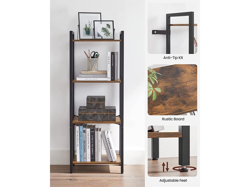 VASAGLE Bibliothèque 14 Étagères Style Industriel 24 X 158 X 166 Cm Marron Rustique Et Noir