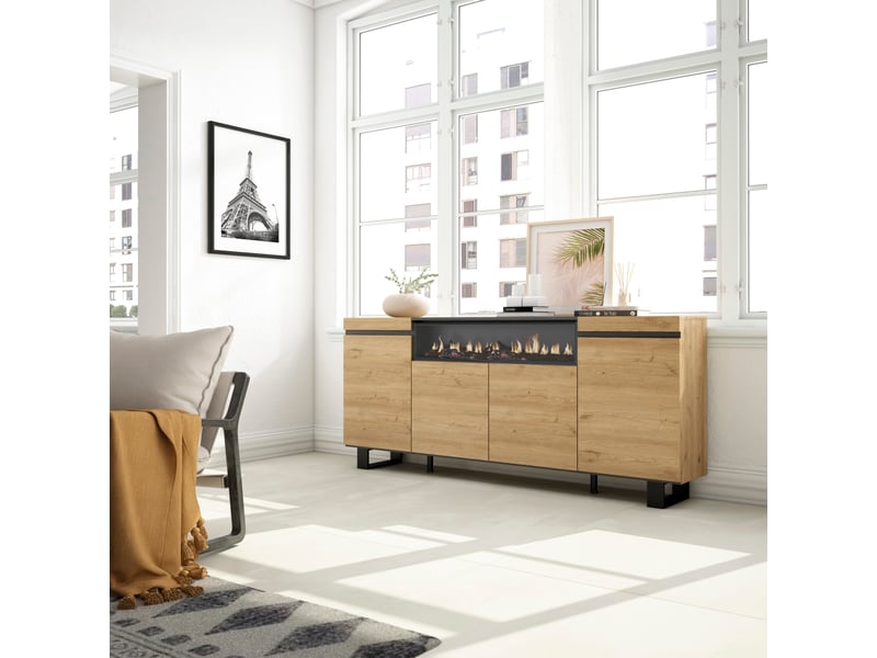 Buffet Moderne 4 Portes Noir Et Doré – 152x40x75 Cm, Rangement Salon/Cuisine, Anti-Basculement