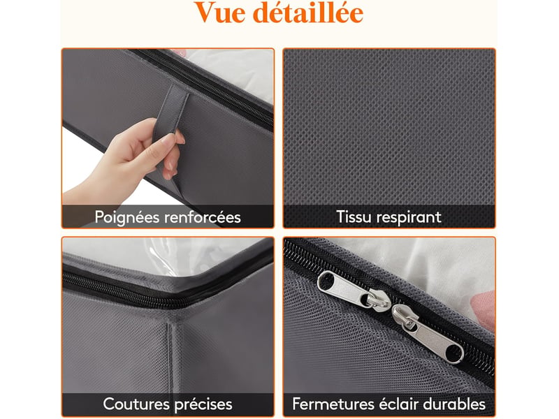 WOOWAIR Lot de 4 Pliable Sac de Rangement Vetement Sous Le Lit, 75L de Rangement Sous Lit Non