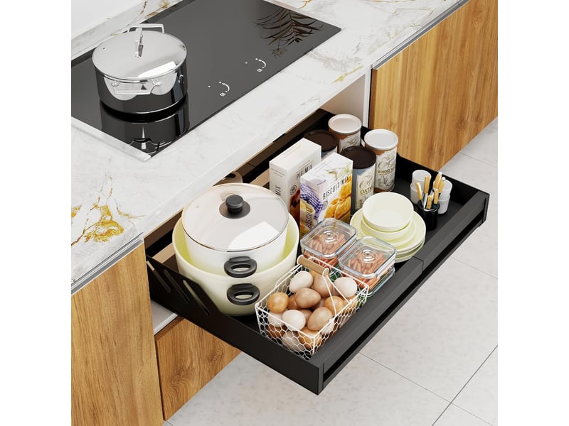 Lot De 2 Tiroirs Télescopiques ICARE - Largeur Réglable 32 à 52 Cm, Acier Carbone, Noir, Pour Cuisine