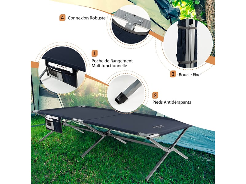 Lit De Camp Pliable LIFEZEAL Avec Matelas Oreiller - Portable Extérieur Plage Charge 150kg 191x68cm - Sac Transport