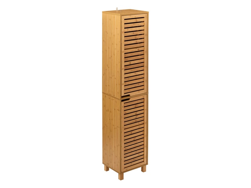 Armoire Salle De Bain En Bambou AD.CON - 170x66x23 Cm, étagères Réglables, Design Naturel, Pour Machine à Laver - 11