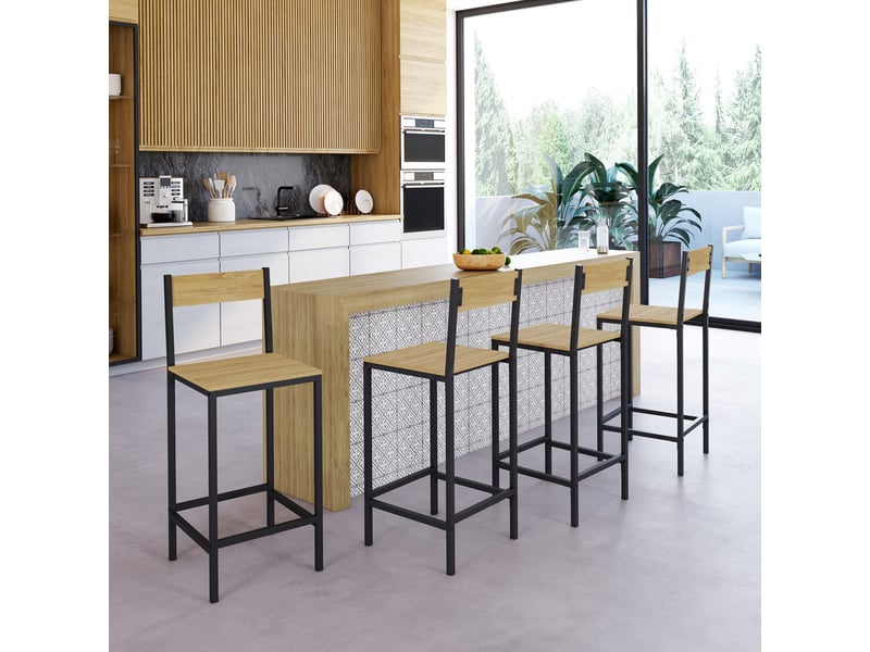 IDMarket Ensemble Table Haute Bar Detroit 80 Cm + 2 Tabourets – Style Industriel Loft Bois & Noir