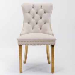Chaise Chesterfield Baroque - Velours Beige Et Or, Pieds Inox, Neuf