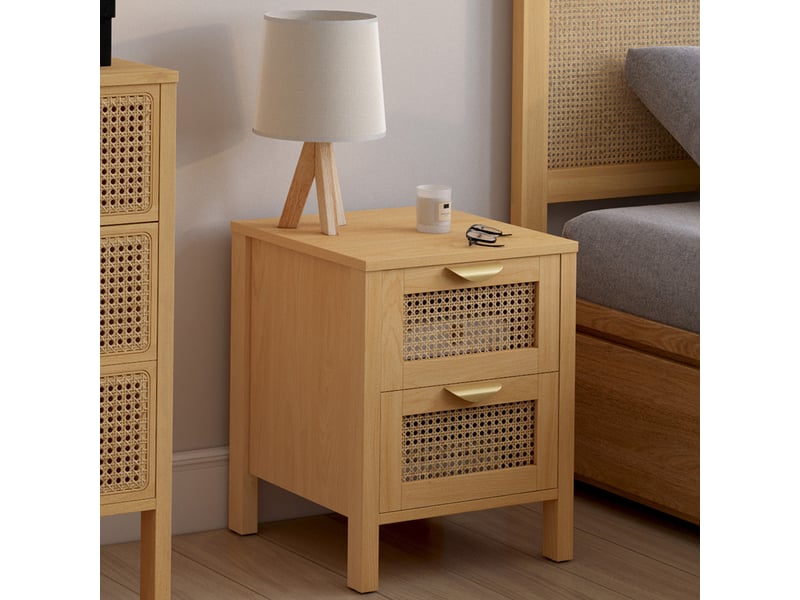 Table De Chevet Homidea CEVHER – 2 Tiroirs + étagère, 40x35x73,8 Cm, Couleur Beige