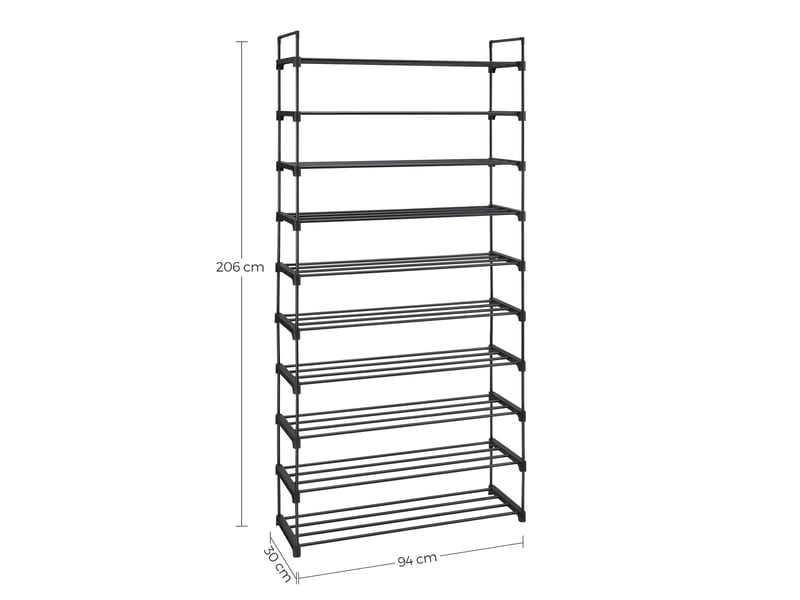 Étagère à Chaussures Extensible 2 à 10 Niveaux En Métal - Organiseur D'entrée Avec Crochets Latéraux, Noir, Jusqu'à 173,5 Cm