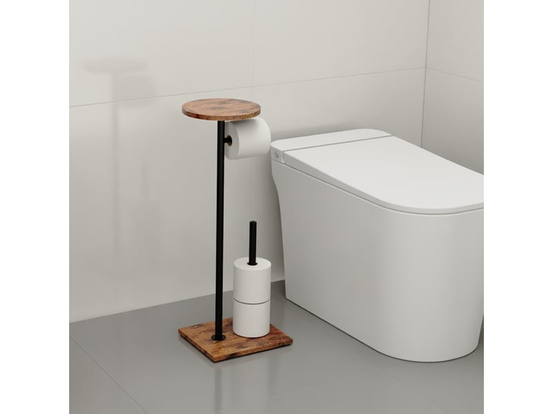 Porte Papier Toilette Sur Pied - Noir, Avec étagère Et Rangement Pour 4 Rouleaux - Pour Salle De Bain - 9
