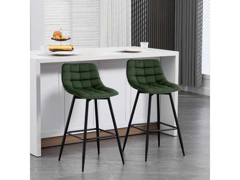 Lot De 4 Tabourets De Bar Orange Velours - Avec Dossier Et Accoudoirs Rembourrés