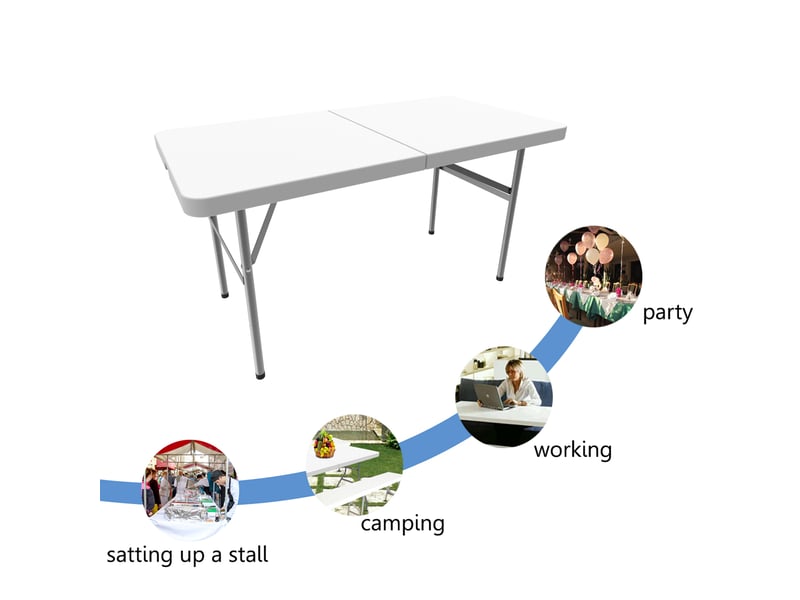 Table Pliante Todeco 120x60cm - Hauteur Réglable 53-74cm, Charge 70kg - Blanche