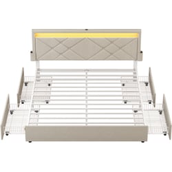 Cadre De Lit Double 140x190 Cm Avec 4 Tiroirs Et Bande LED - Tête De Lit Rembourrée, Station De Charge USB, Support Lattes Inclus - Pas De Sommier Nécessaire - 6