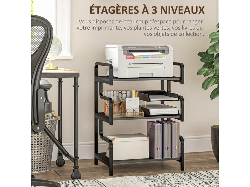 Livofloral Support D'Imprimante Sous Bureau Avec Étagère – Tablette Mobile 2 Niveaux Marron Industriel