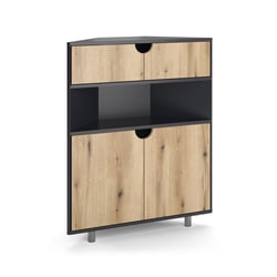 IDMarket Chiffonnier 5 Tiroirs Ester - Meuble Métal Noir Et Plateau Hêtre 40x40x100 Cm, Style Industriel