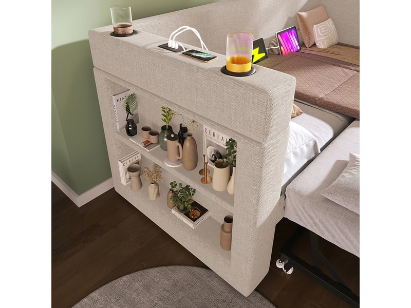 Seyakany Canapé-lit 90x190 Cm Avec Rangement Et Charge USB - Gris, Sans Matelas, Convertible Et Ultra Pratique